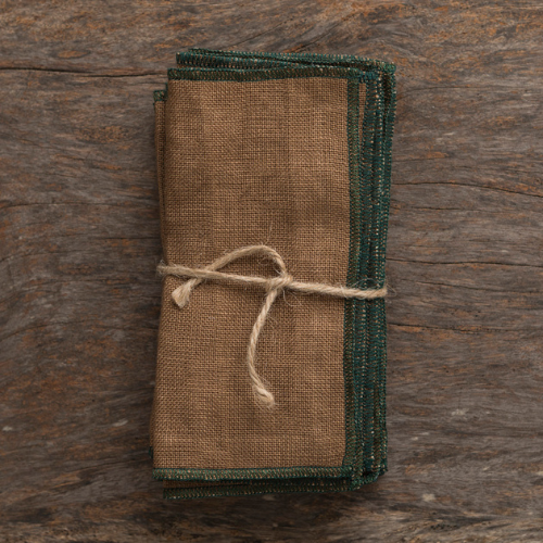 Linen Cocktail Napkins - Brown/Green x 12