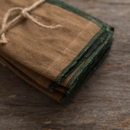 Linen Cocktail Napkins - Brown/Green x 12
