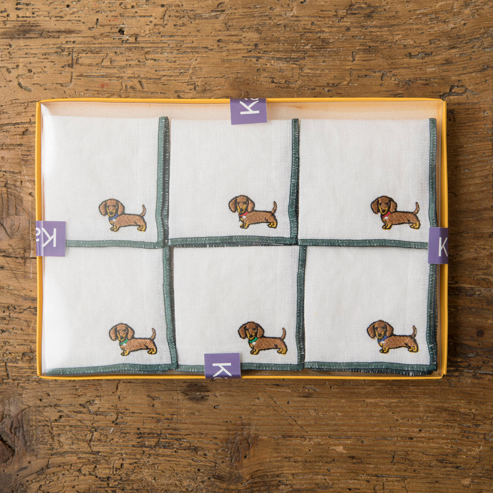 Linen Cocktail Napkins - Dachshund