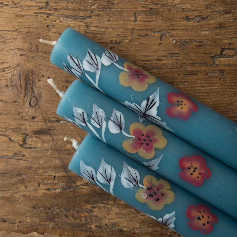 Blue Hand Painted Candles