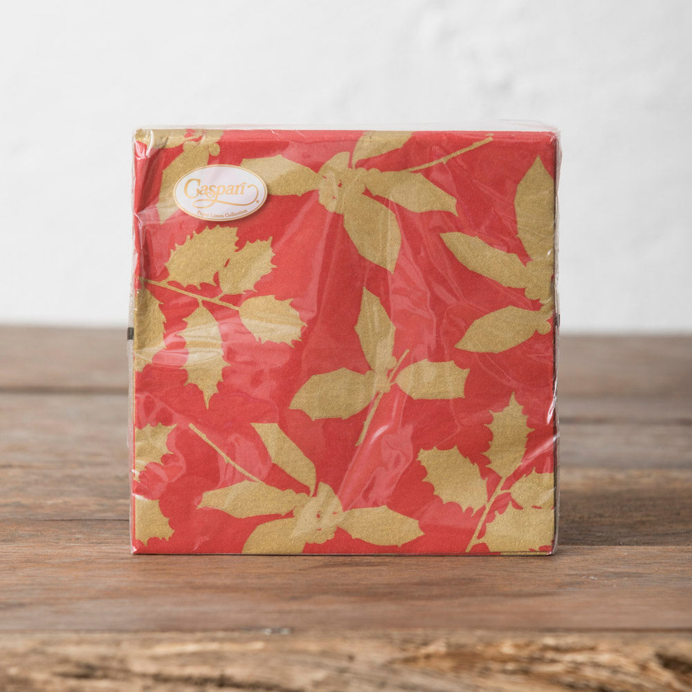 Holly Red and Gold Dinner Napkins