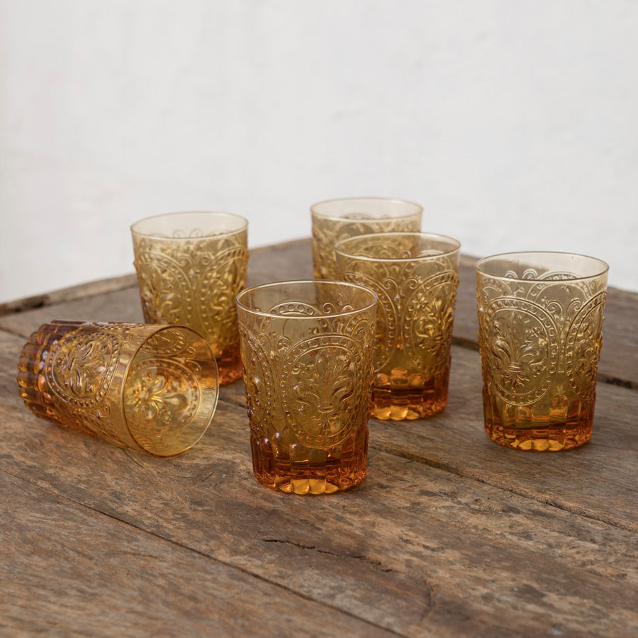 Set of 6 Fleur de Lys Amber Glasses L