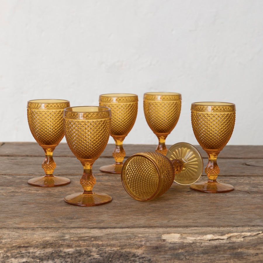 Set of 6 Diamond Amber Glasses L