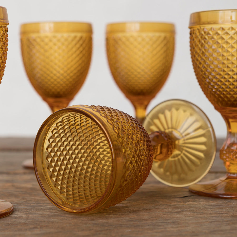 Set of 6 Diamond Amber Glasses L