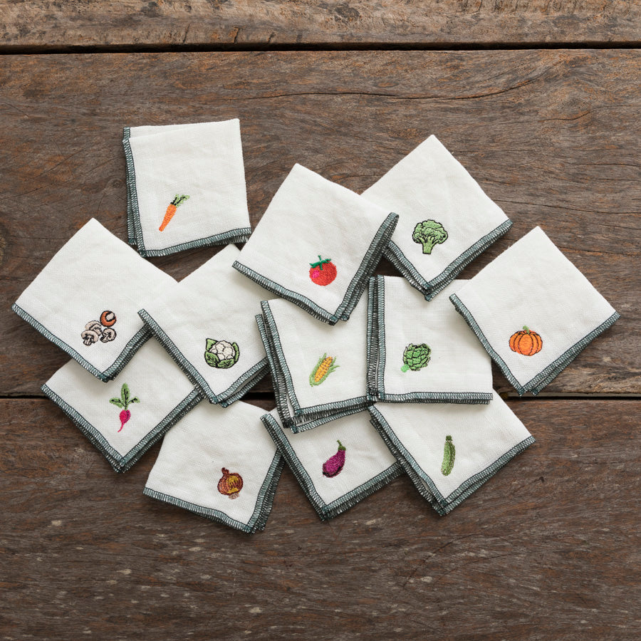 Linen Cocktail Napkins - Vegetables x12