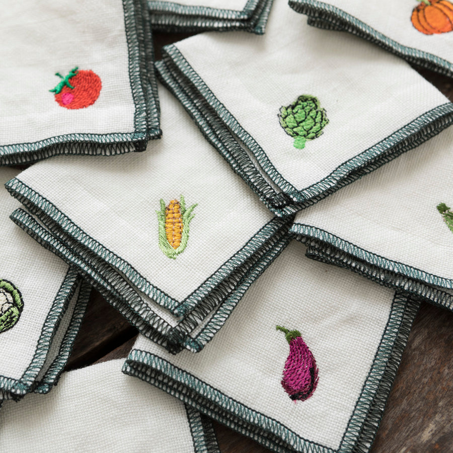Linen Cocktail Napkins - Vegetables x12