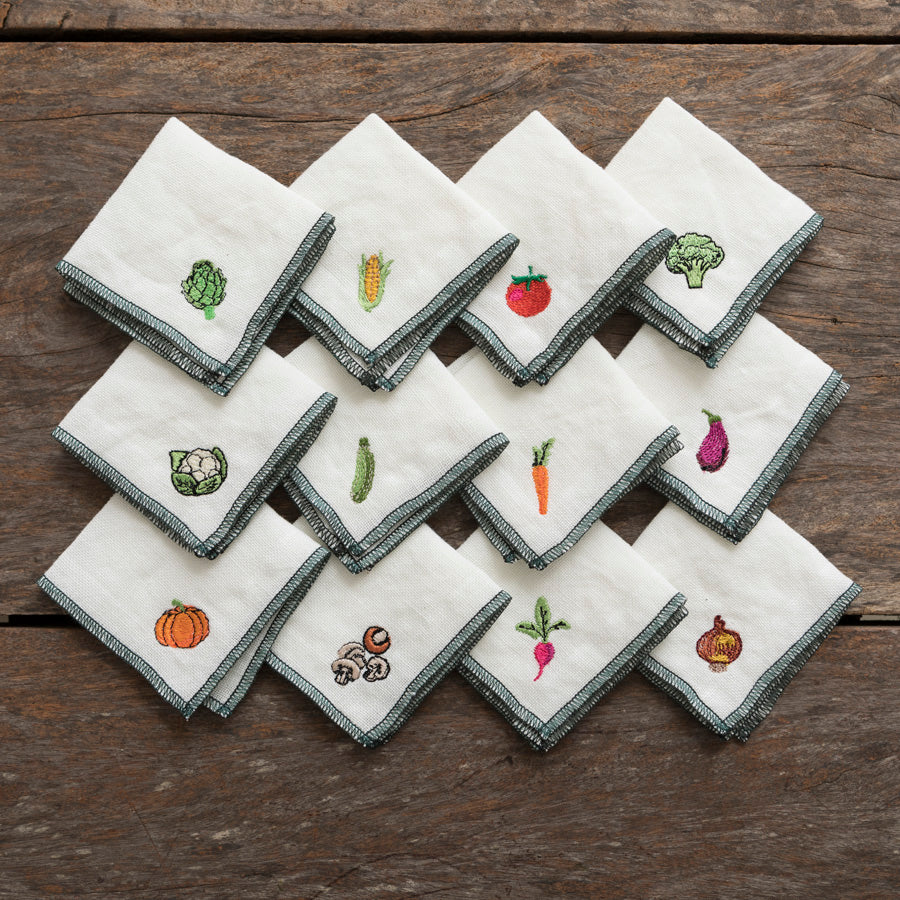 Linen Cocktail Napkins - Vegetables x12