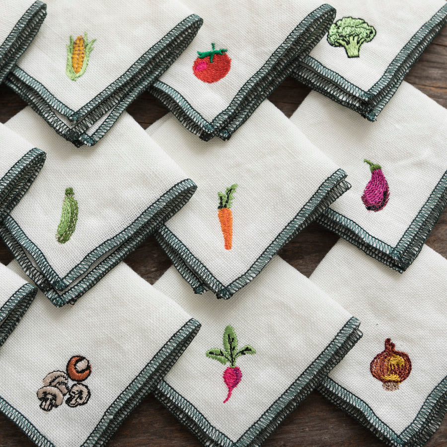 Linen Cocktail Napkins - Vegetables x12