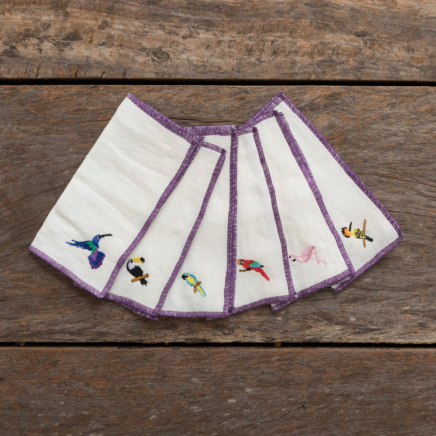 Linen Cocktail Napkins - Tropical Birds