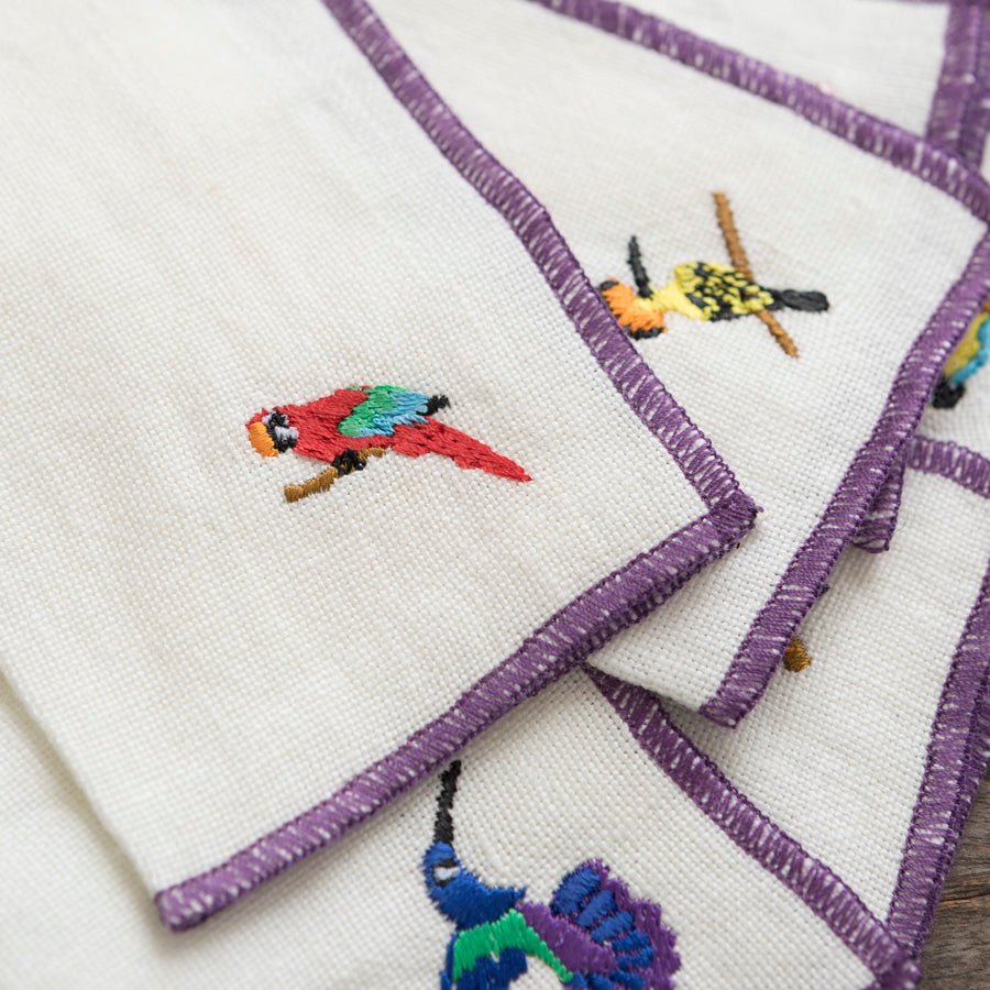 Linen Cocktail Napkins - Tropical Birds