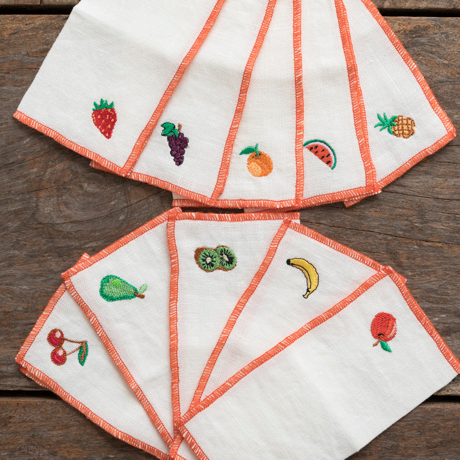 Linen Cocktail Napkins - Fruit x10