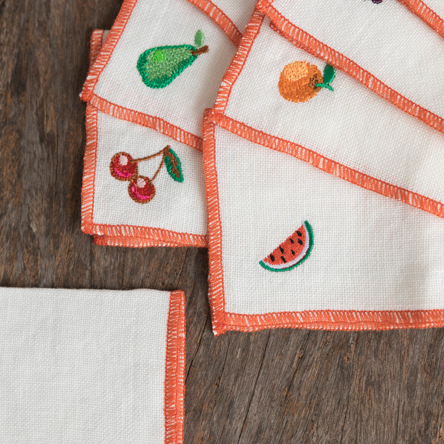 Linen Cocktail Napkins - Fruit x10