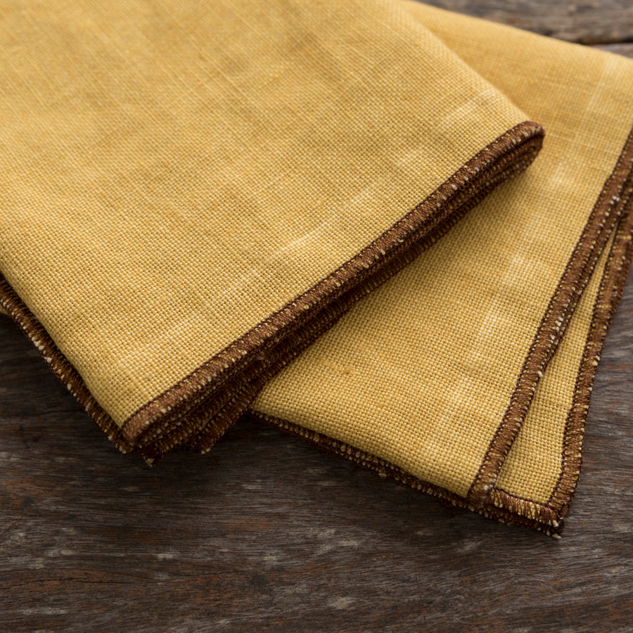 Set of 2 Linen Napkins - Mustard / Brown