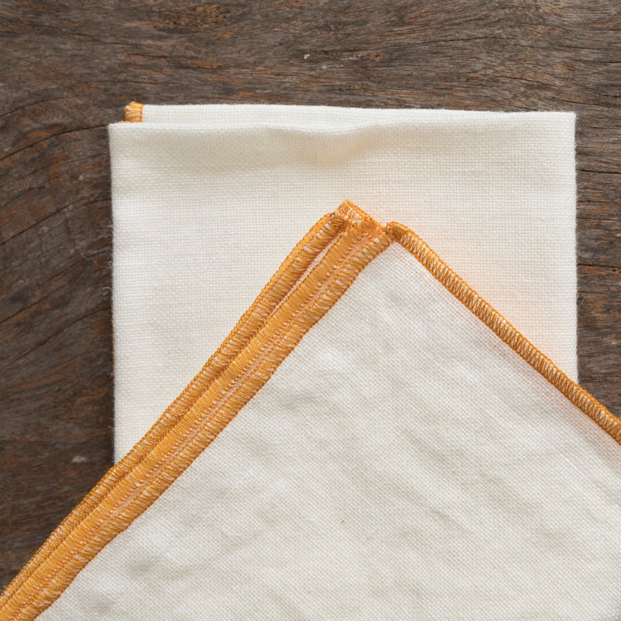 Set of 2 Linen Napkins - White / Mustard