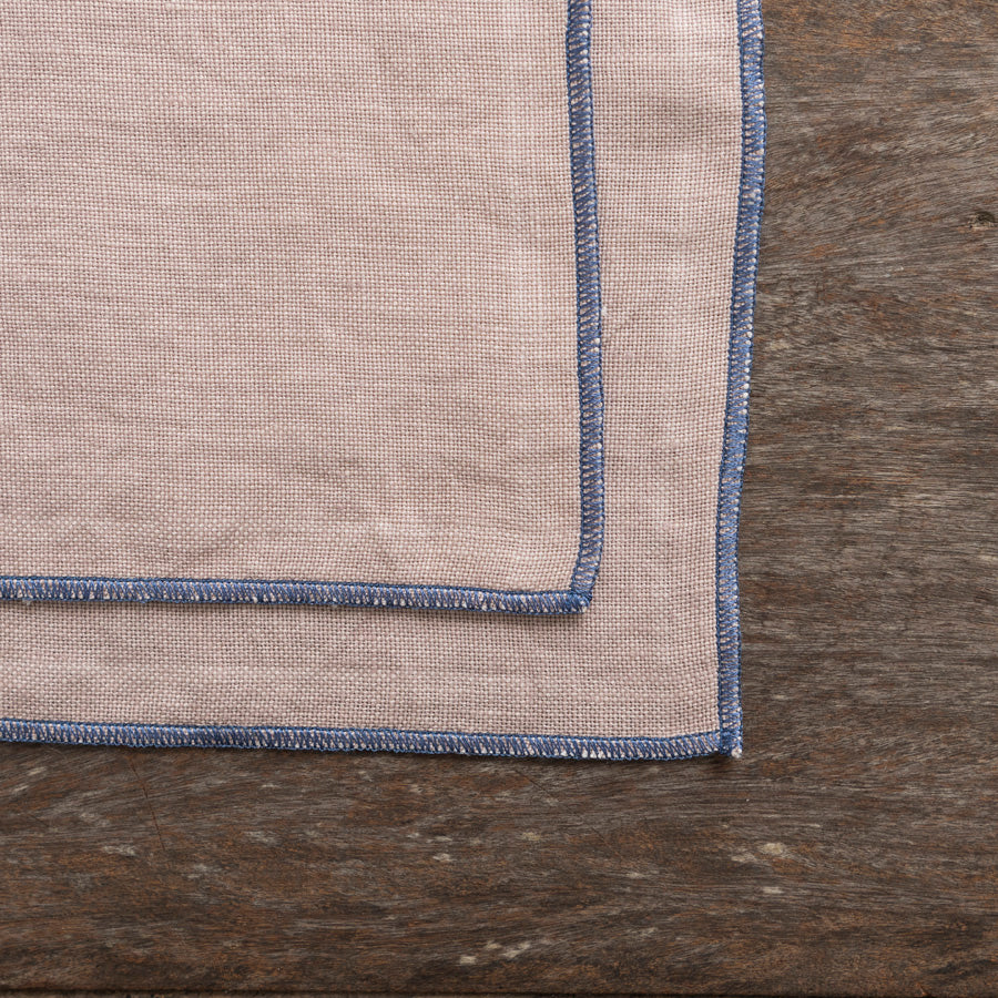 Set of 2 Linen Placemats - Pink / Navy Blue