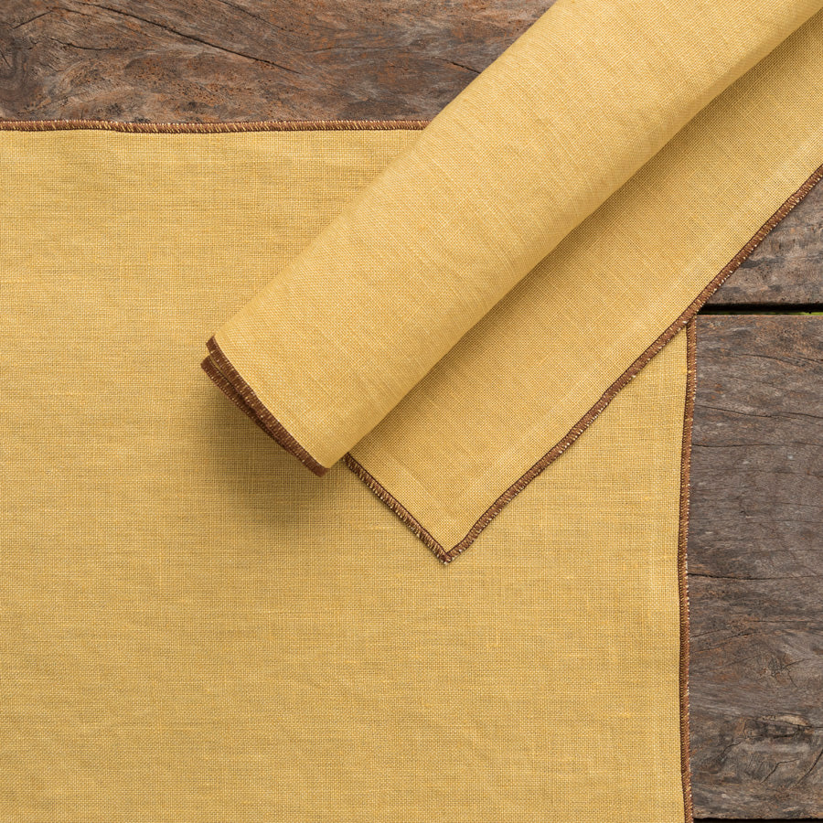 Set of 2 Linen Placemats - Mustard / Brown