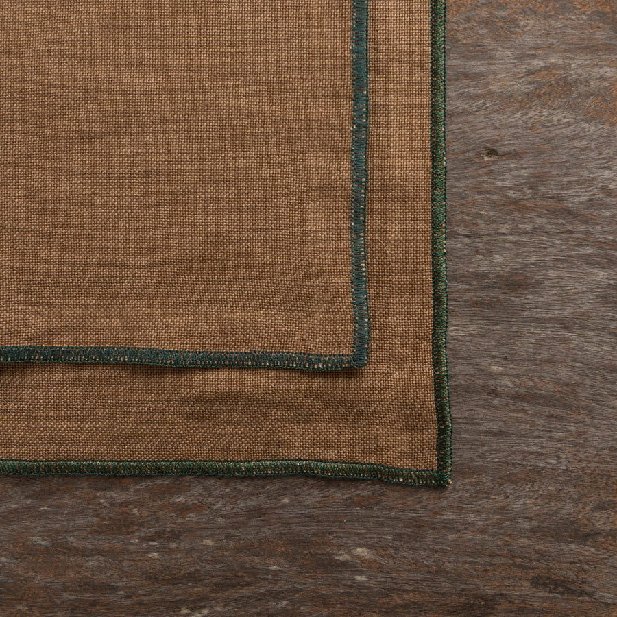 Set 2 Individuales de Lino - Marrón / Verde Oscuro