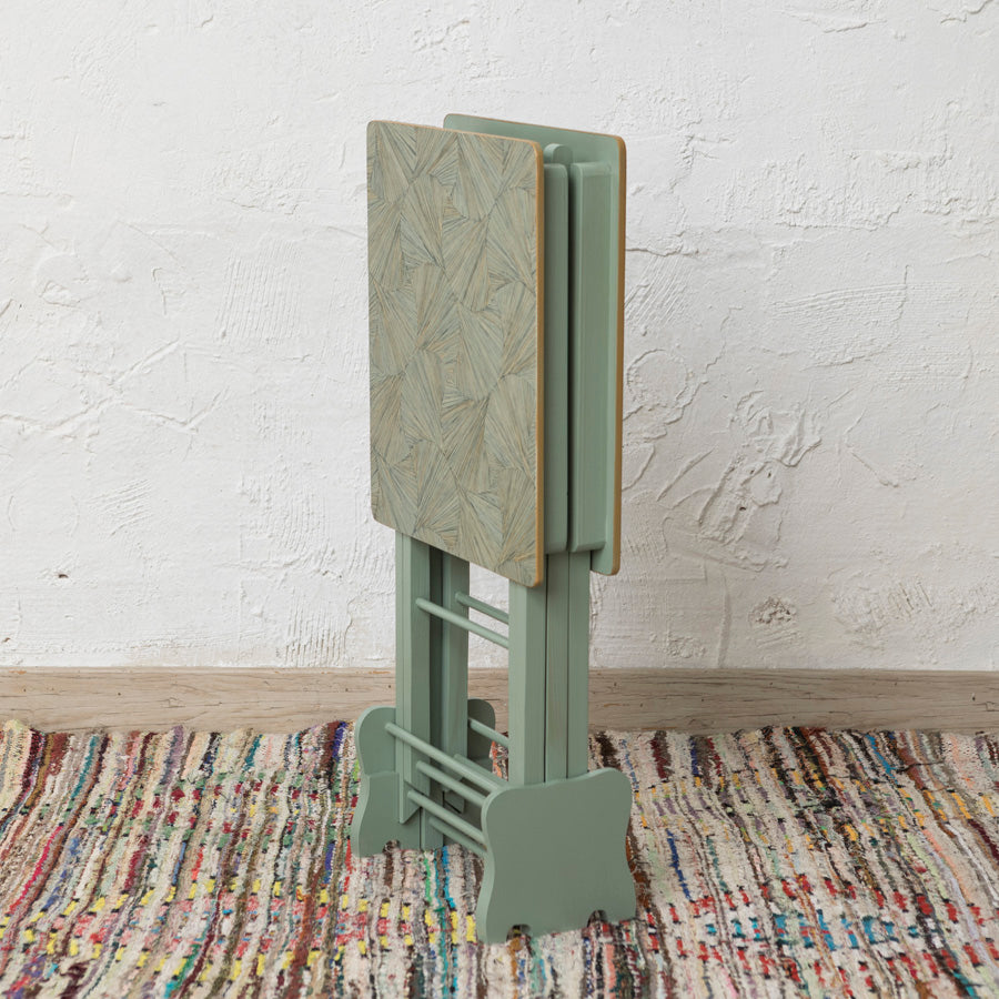 Set of 2 Stone Green and Palm Tree Texture Folding Tables