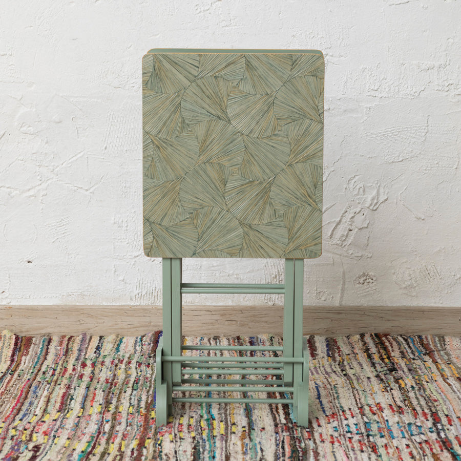 Set of 2 Stone Green and Palm Tree Texture Folding Tables