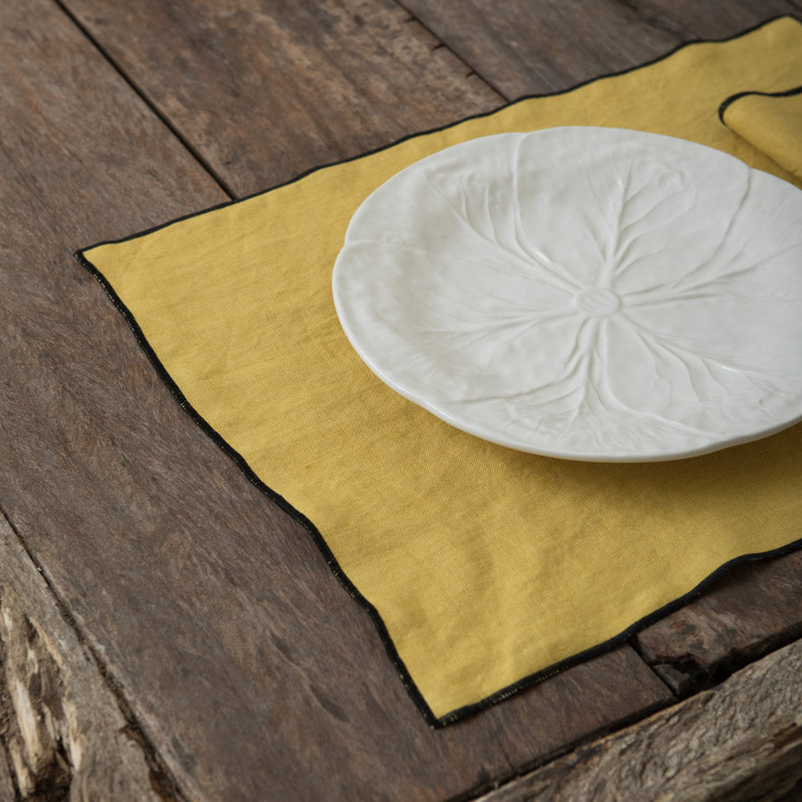 Set of 2 Linen Placemats - Mustard / Black