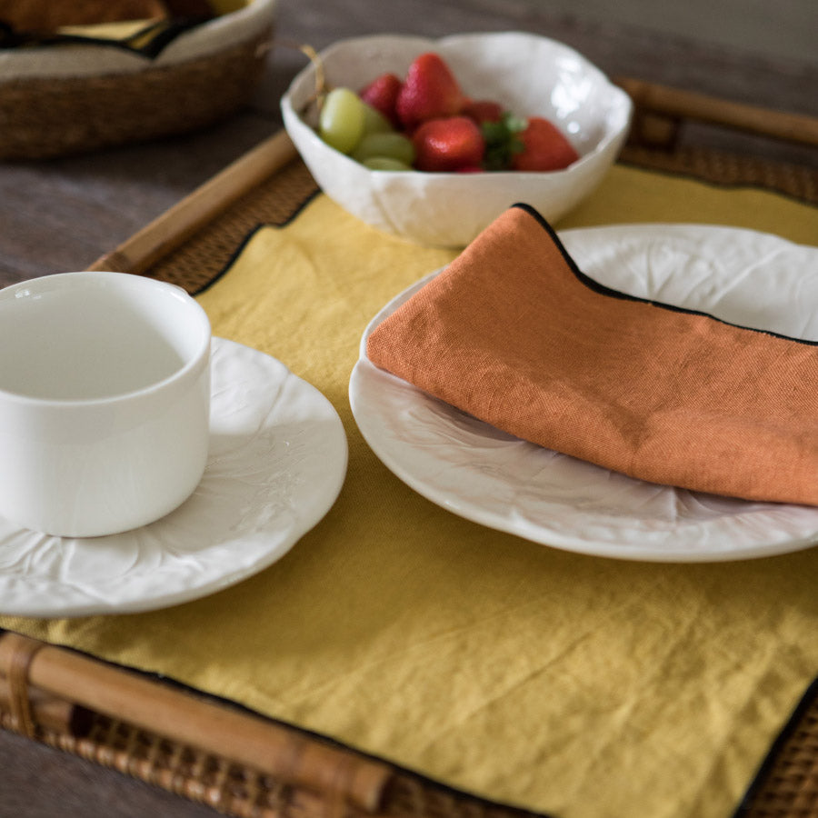 Set of 2 Linen Placemats - Mustard / Black