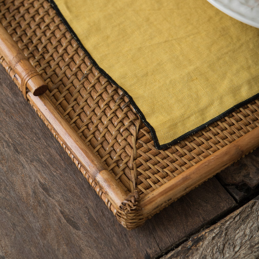 Set of 2 Linen Placemats - Mustard / Black
