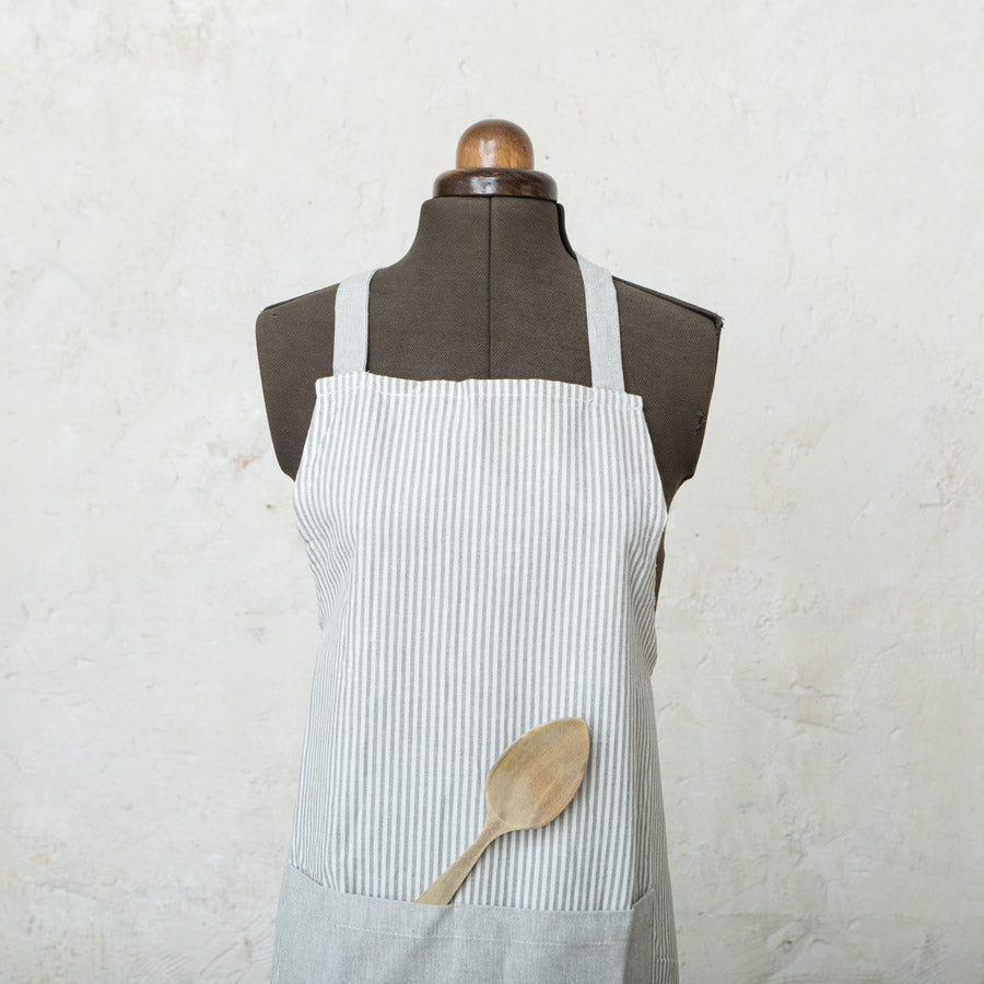 Grey Striped Cotton Apron