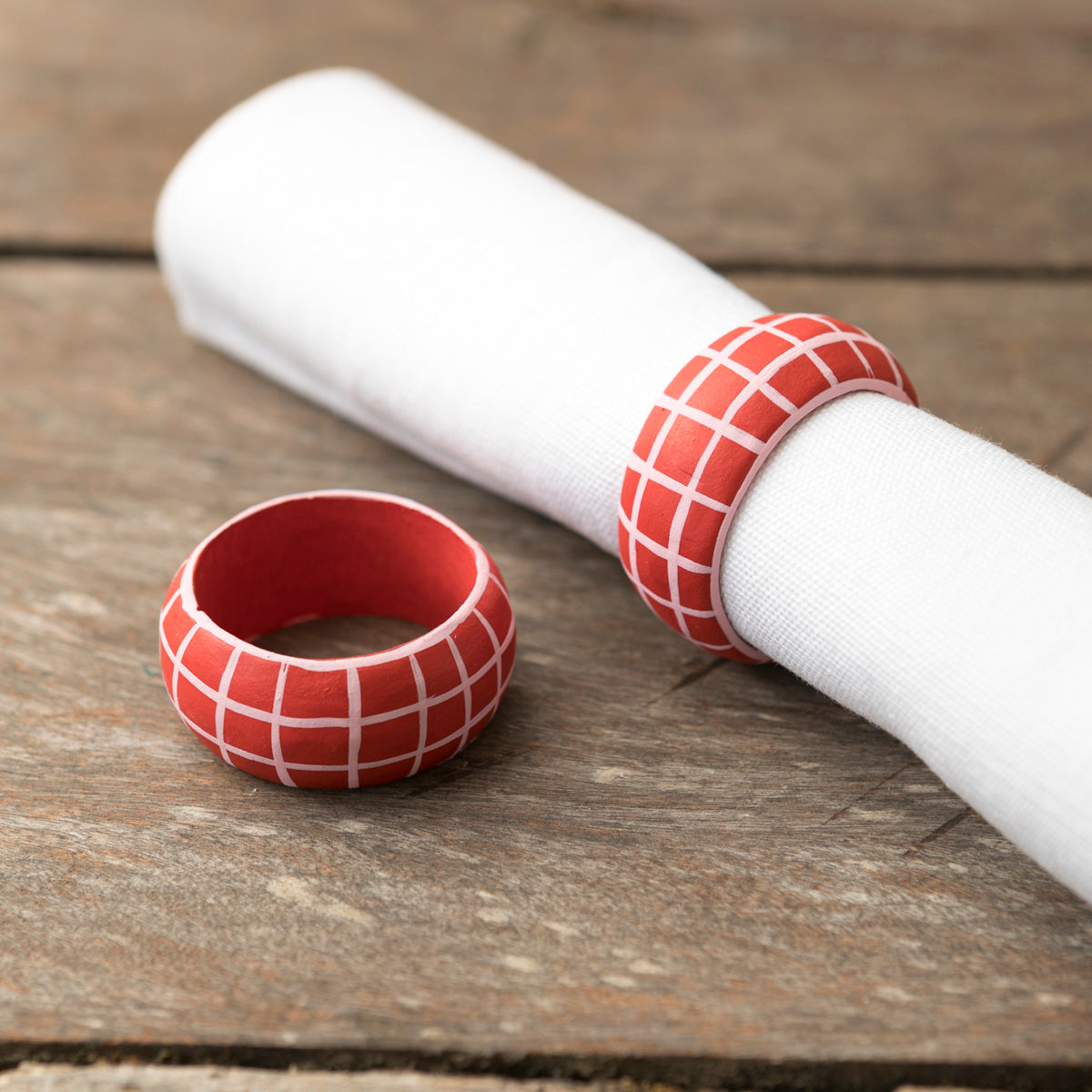 Wooden Napkin Holder Checkered - Coral