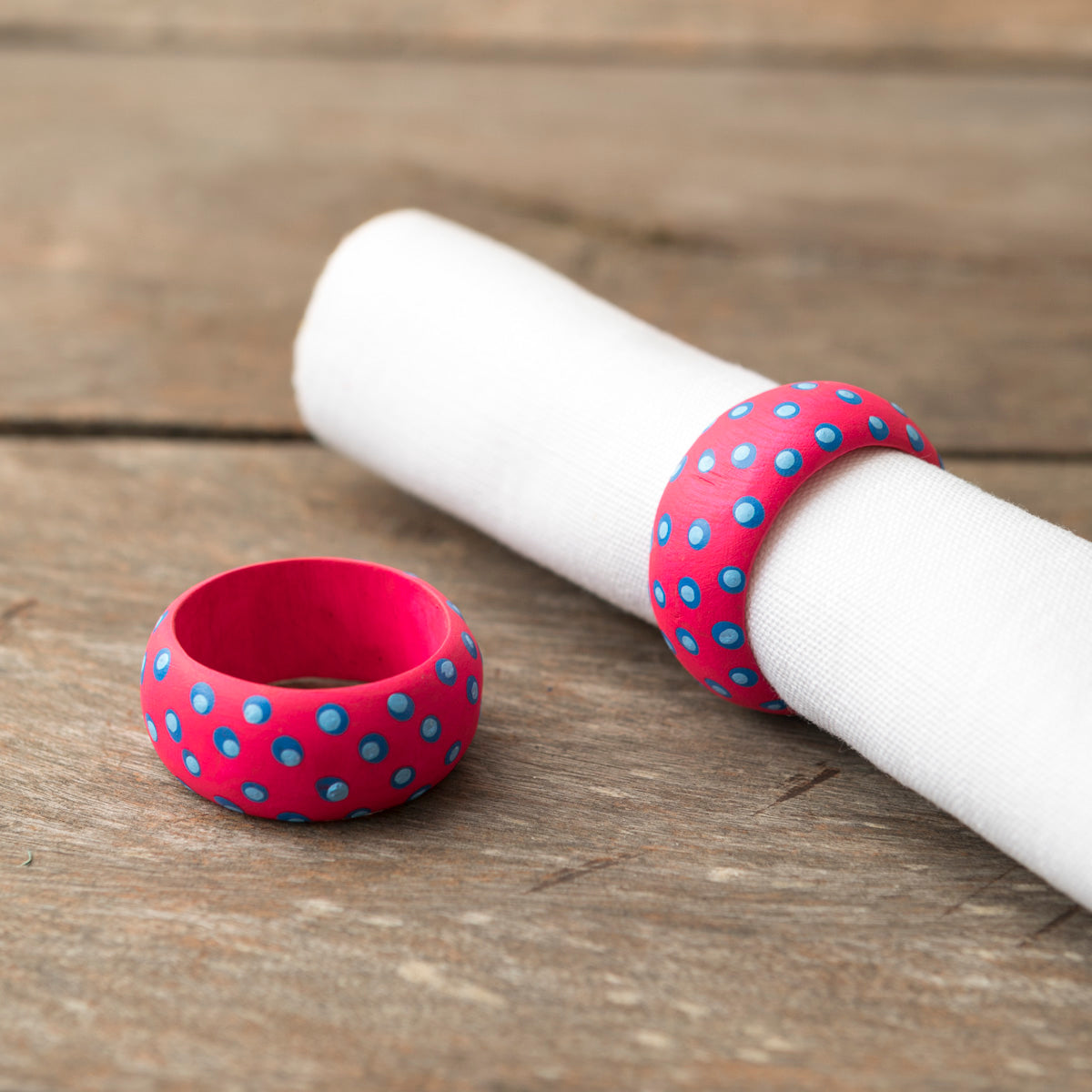 Wooden Napkin Holder Dots - Fuchsia