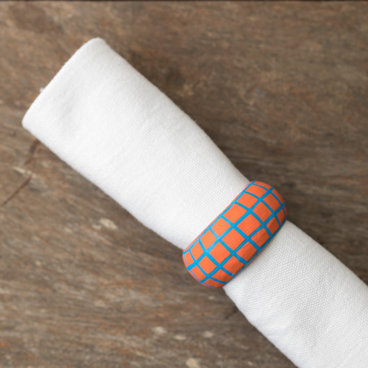 Wooden Napkin Holder Checkered - Orange