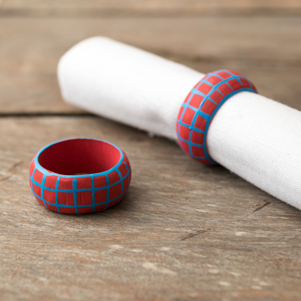 Wooden Napkin Holder Checkered - Red