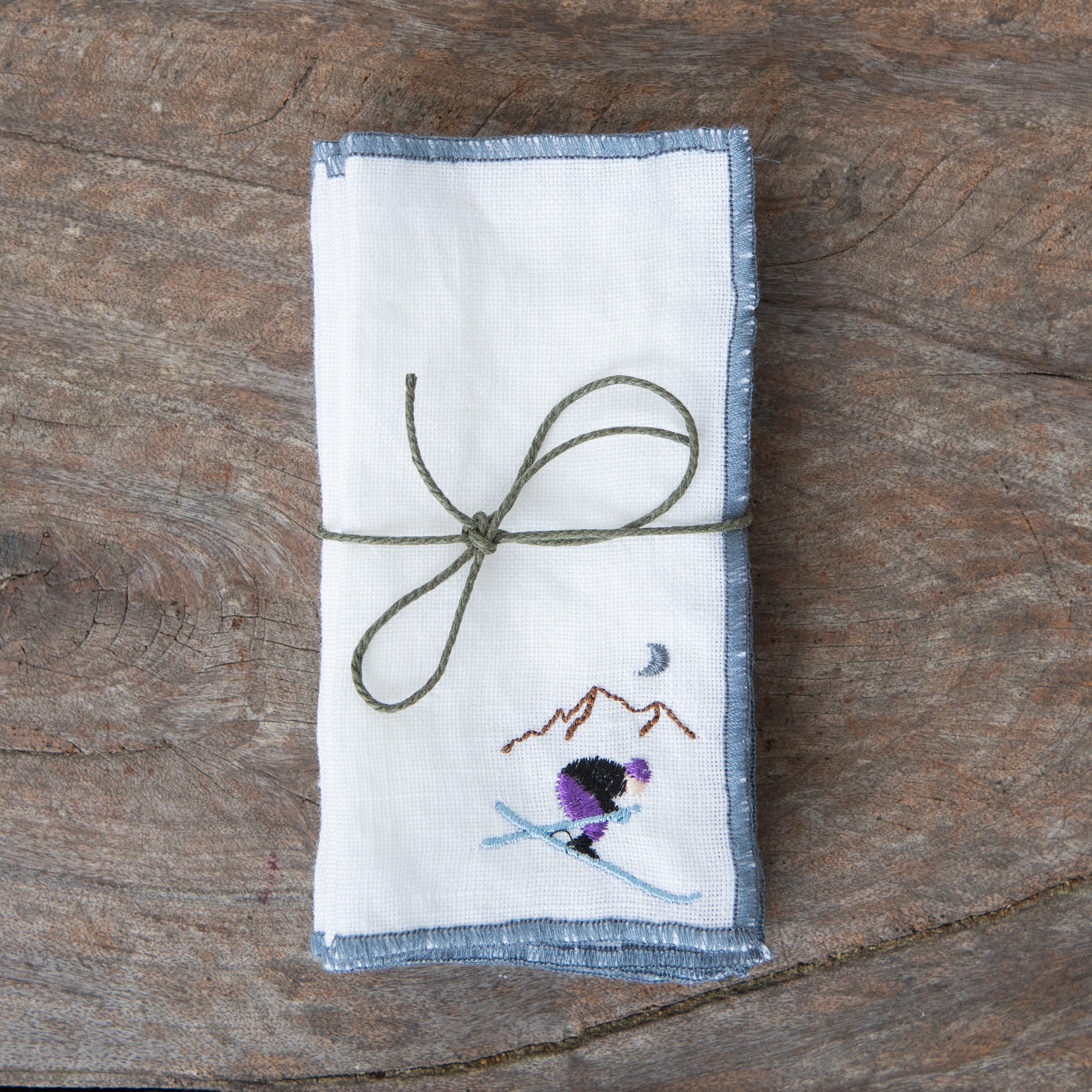 Linen Cocktail Napkins - Ski x6