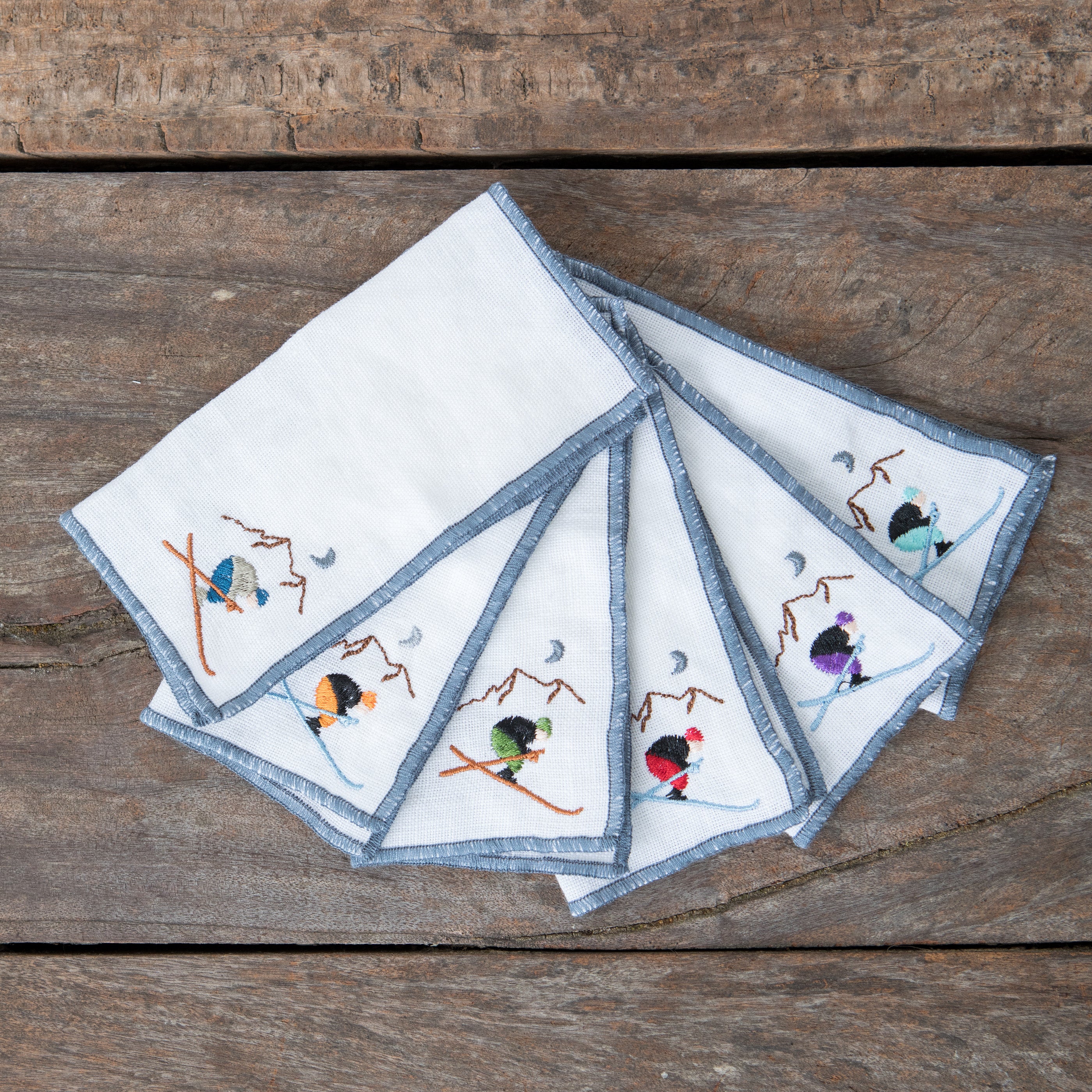 Linen Cocktail Napkins - Ski x6