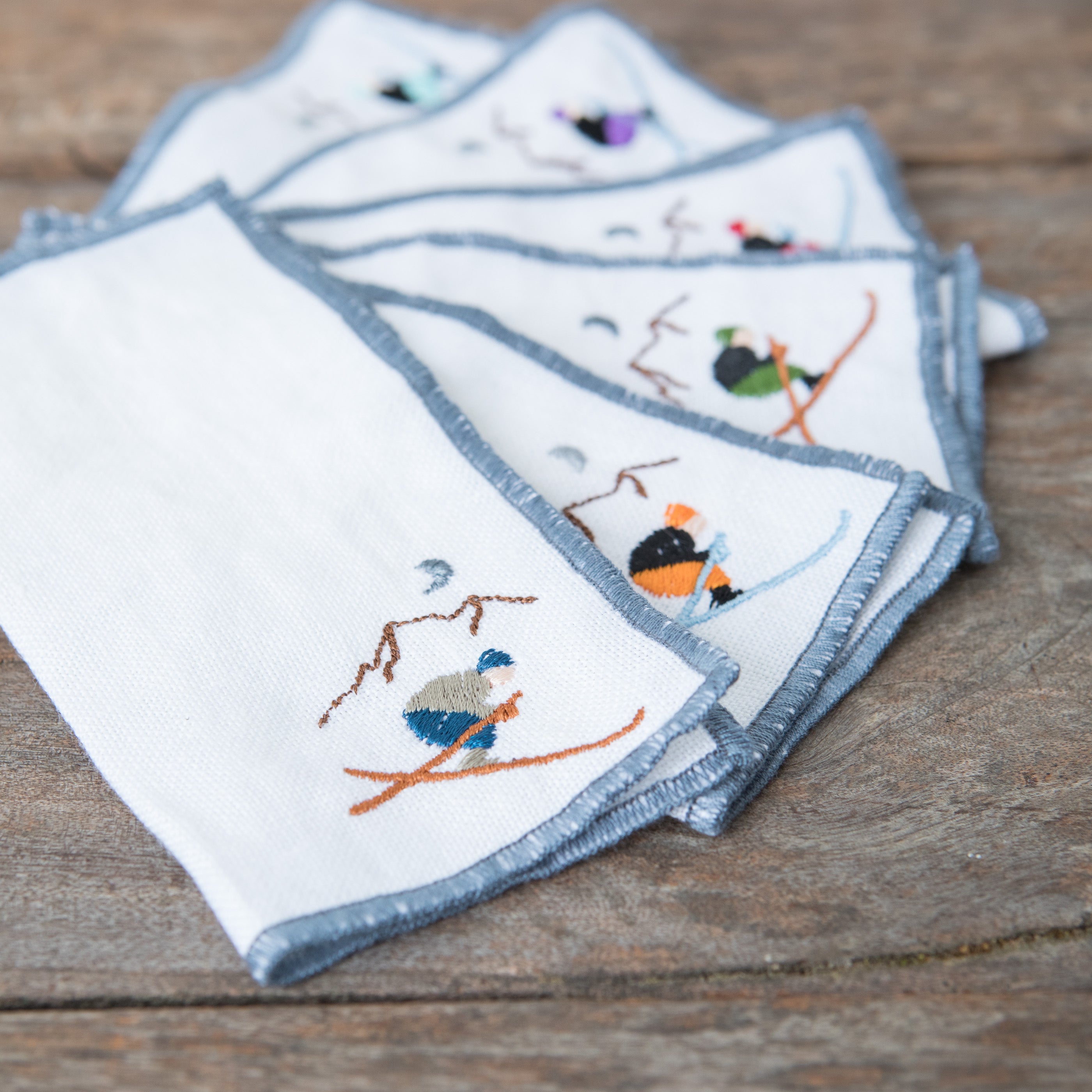 Linen Cocktail Napkins - Ski x6