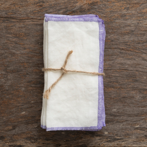 Servilletas de Cóctel de Lino - Blanco / Morado
