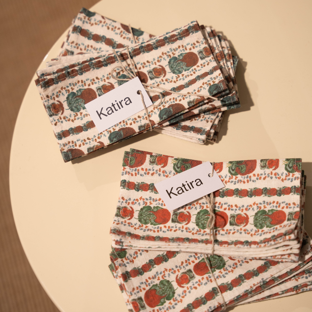 Set of 12 Mini Geranium Red Linen Cocktail Napkins