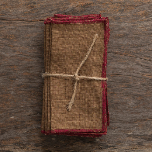 Servilletas de Cóctel de Lino - Marrón / Burdeos x12