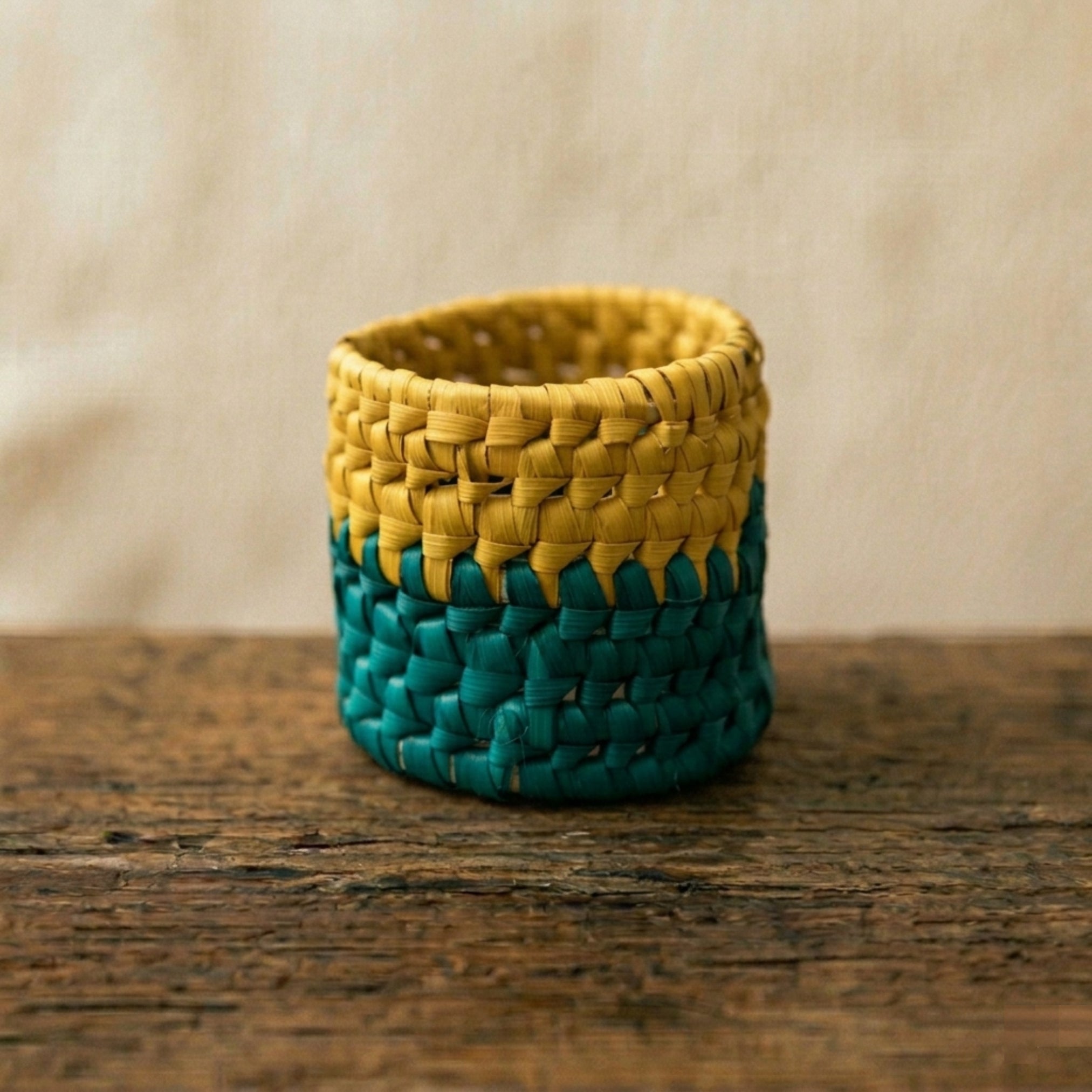 Mixtec Bicolor Napkin Holder - Yellow/Blue