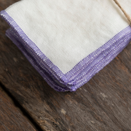 Servilletas de Cóctel de Lino - Blanco / Morado