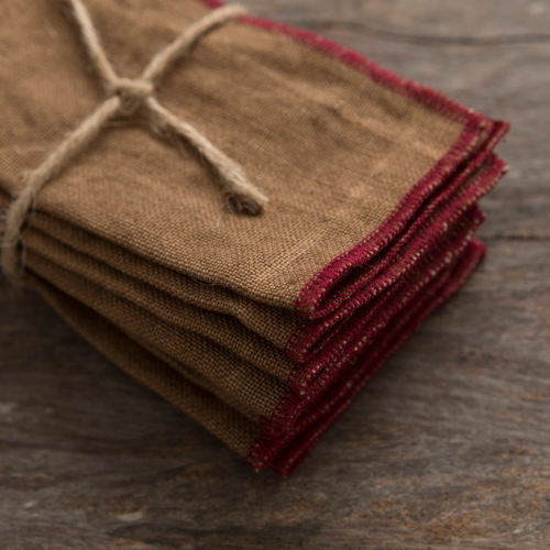Servilletas de Cóctel de Lino - Marrón / Burdeos x12