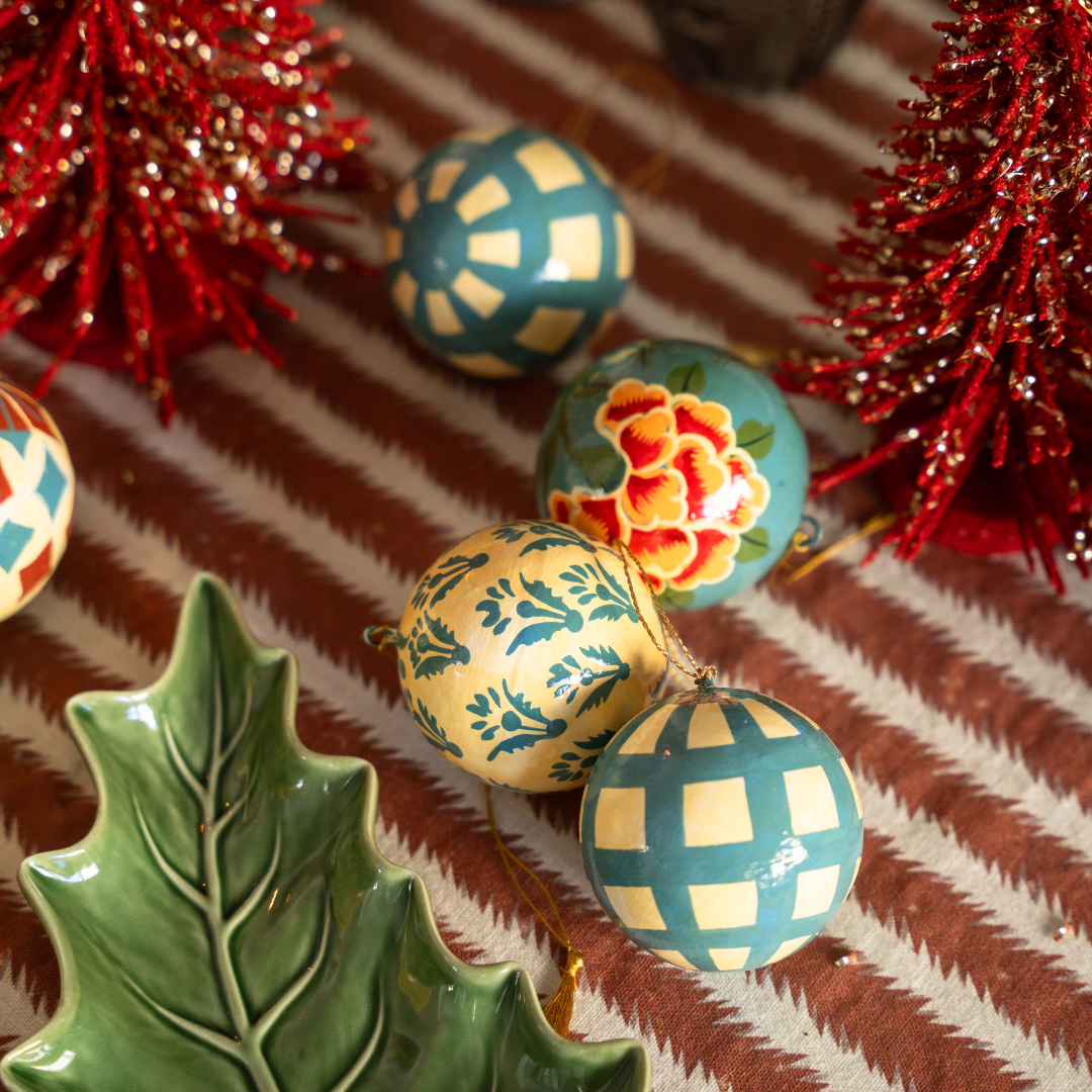 Blue Paper Mache Christmas Balls