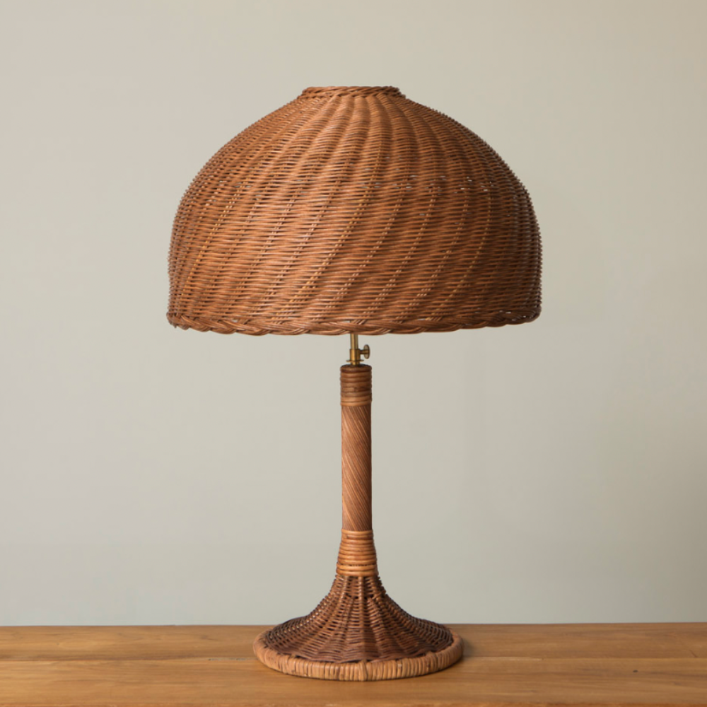 Lámpara de Mesa Trenzada de Ratán Marrón