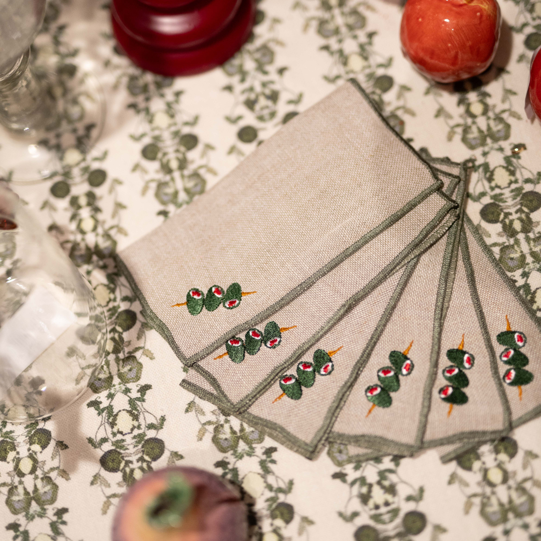 Linen Cocktail Napkins - Ski x6