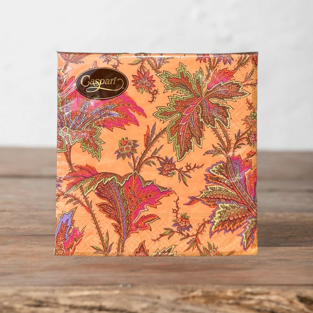 Coral Paisley Leaf Paper Lunch Napkins