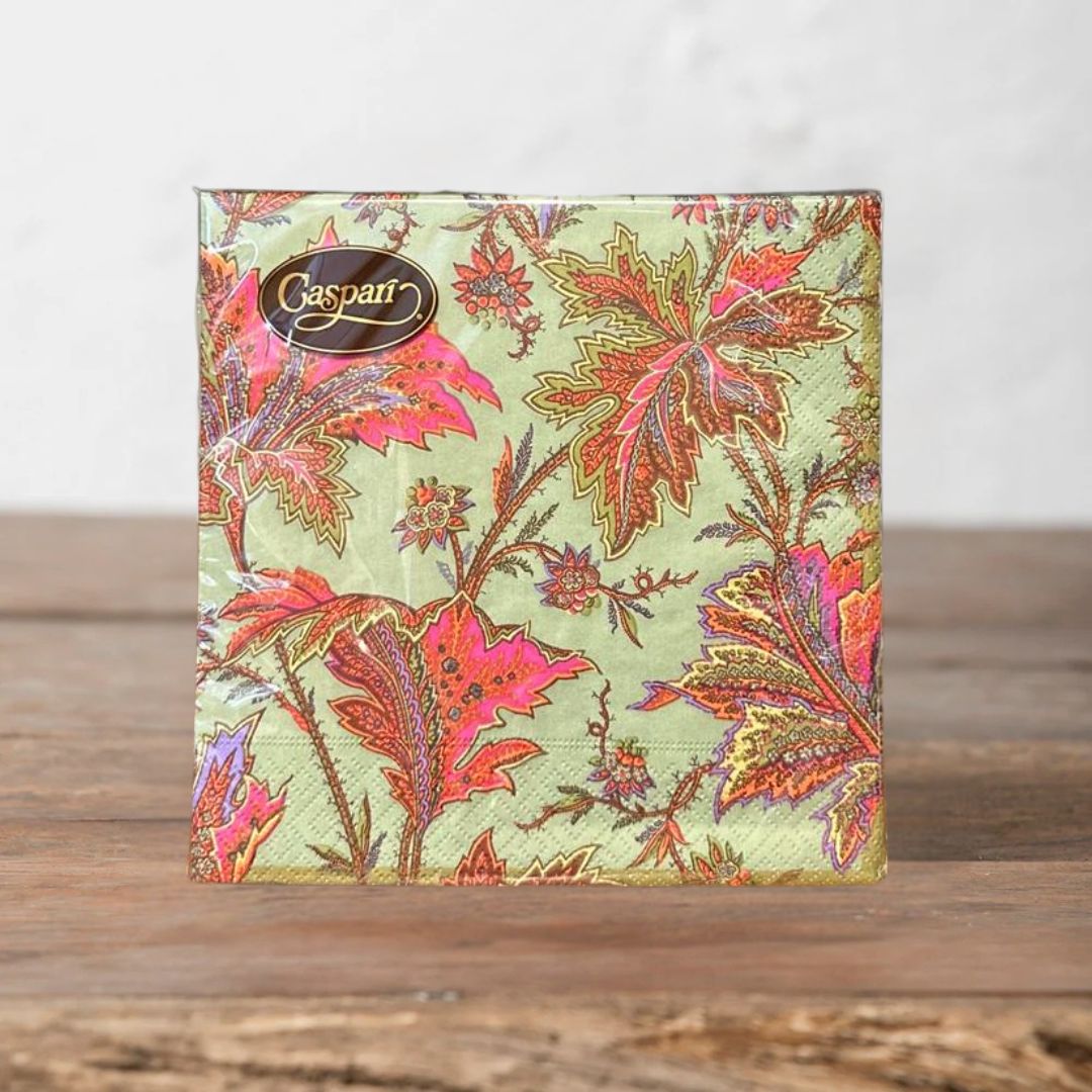 Green Paisley Leaf Paper Lunch Napkins