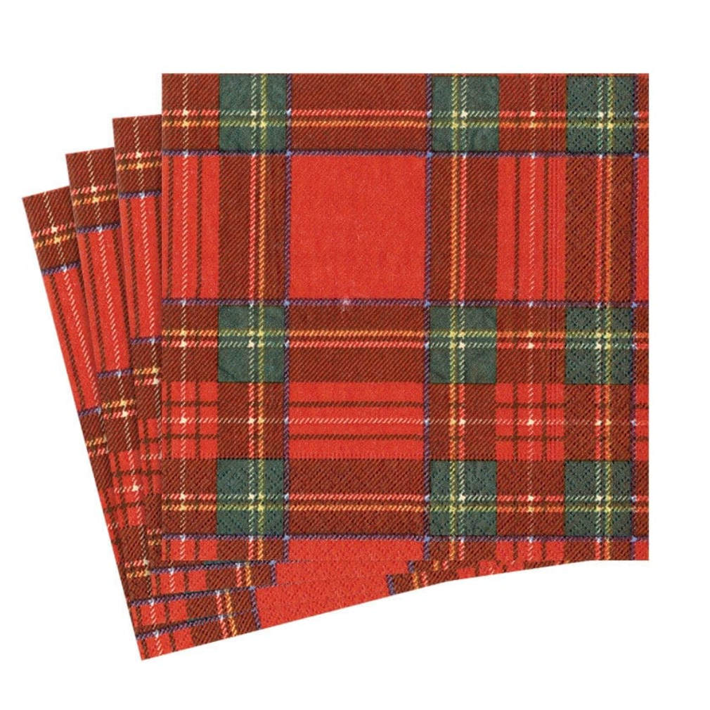 Royal Plaid Paper Cocktail Napkins