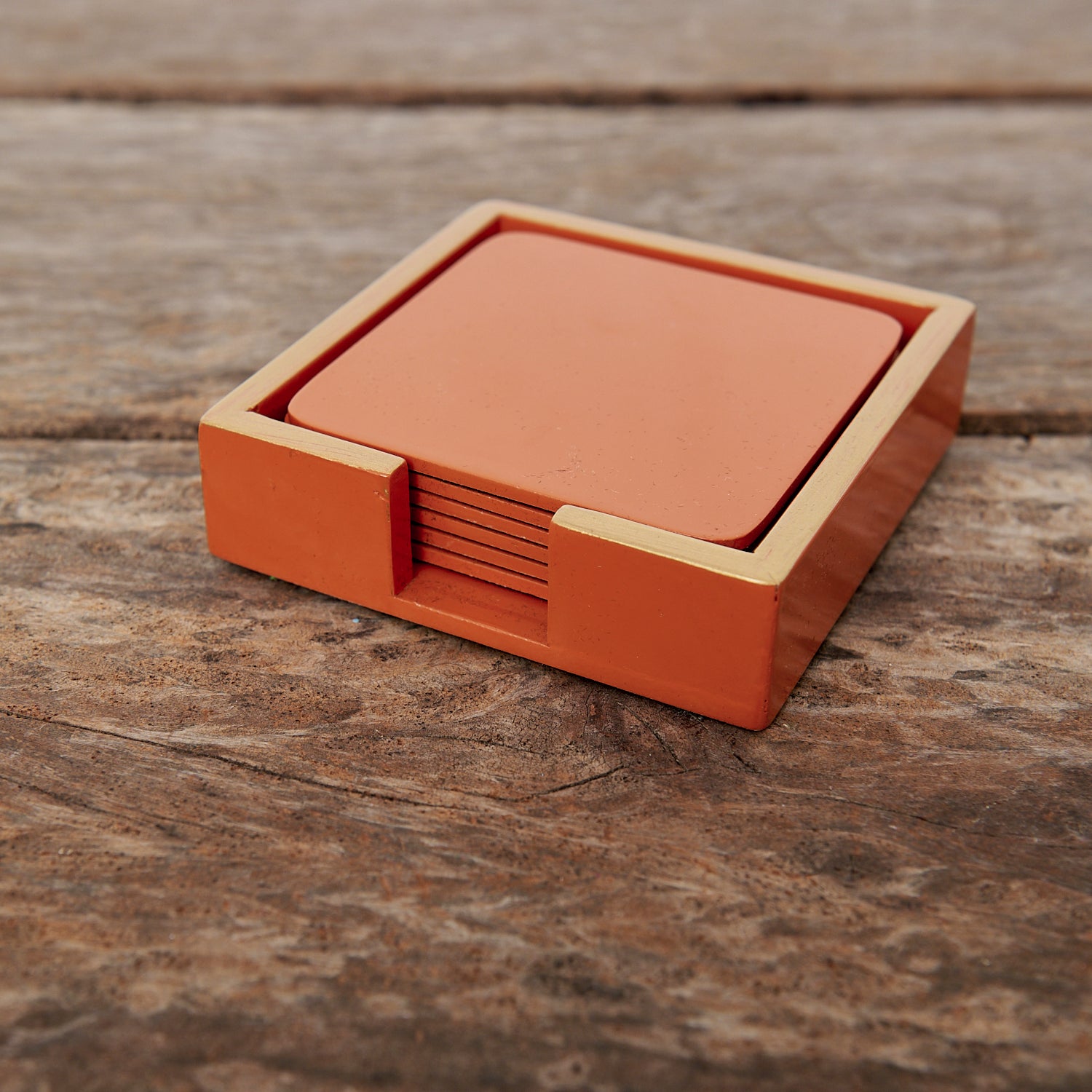 Set of 6 Orange Lacquered Coasters