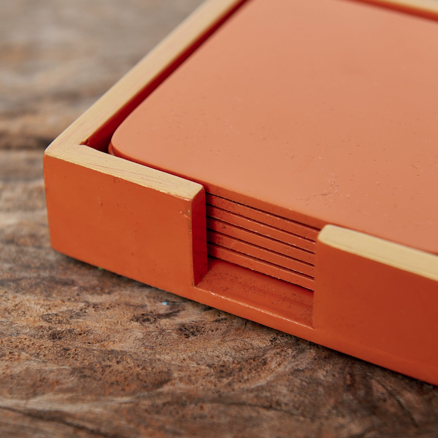 Set of 6 Orange Lacquered Coasters