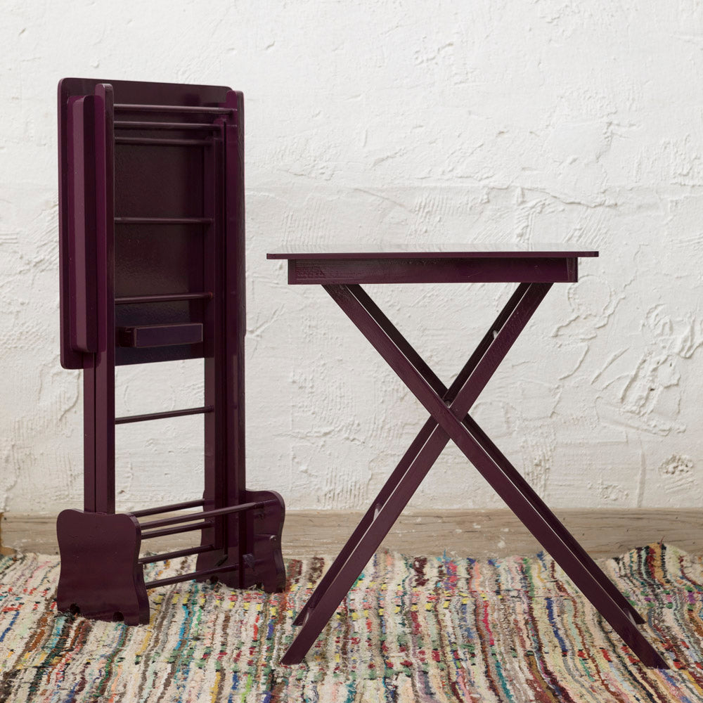 Set of 2 Folding Tables Aubergine