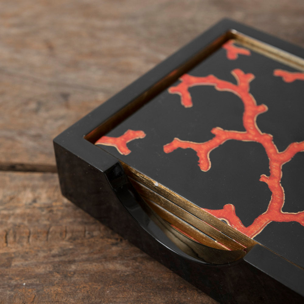 Lacquered Coasters with Coral Print